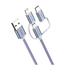 Кабель USB 2.0 3-в-1, microUSB/Lightning/typeC, текстил.оплетка, зарядка 1.2м OLMIO