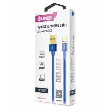 Кабель DELUXE, USB 2.0 - microUSB, 1м, 2,1А, синий, OLMIO