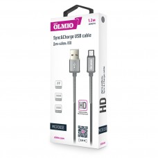 Кабель HD, USB 2.0 - microUSB, 1.2м, 2.1A, серый, OLMIO
