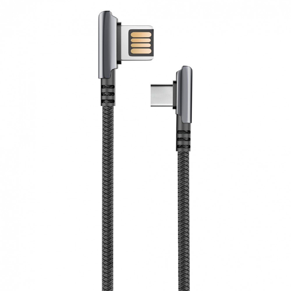 Кабель HANDY, USB 2.0 - Type-C, 1,2м, 2.1А, угловой, двухстороний, черный OLMIO