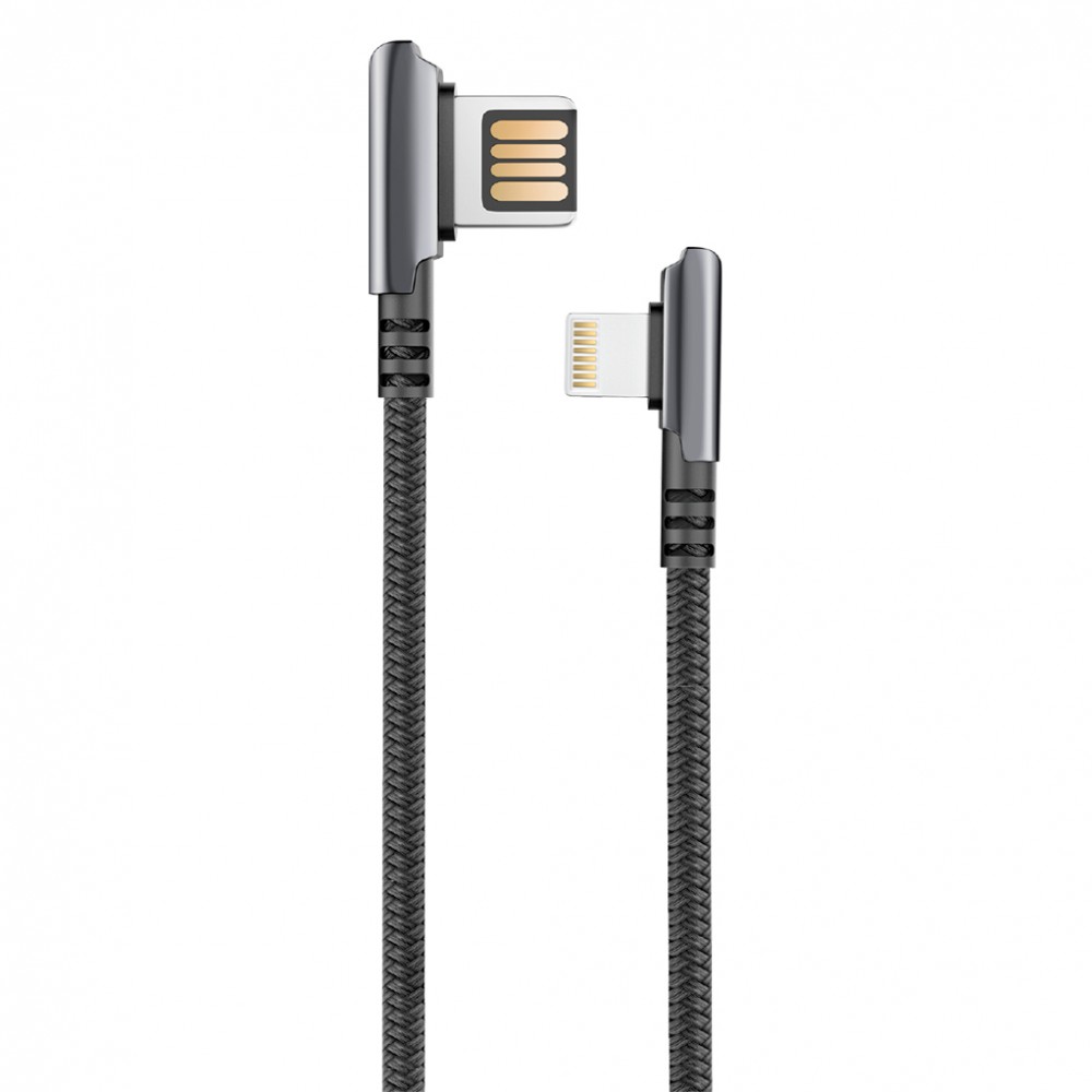 Кабель HANDY, USB 2.0 - lighting, 1,2м, 2.1А, угловой, двухстороний, черный OLMIO